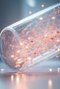 Microscopic particles forming intricate structures within a glass vessel, glowing with soft light, representing the essence of Royalty Free Stock Photo