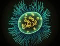 A microscopic photo of a curious bacterium. AI generation