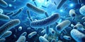 Microscopic rod-shaped bacteria in a blue environment, a detailed visualization of cellular structures and their complex Royalty Free Stock Photo