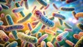 Microscopic rod-shaped bacteria cluster in vivid hues, illuminated by a soft, diffuse light source. Generative AI Royalty Free Stock Photo