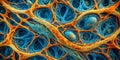 Microscopic structure fibrous connective tissue Intertwined spongy blue and orange layers Generative By AI Royalty Free Stock Photo