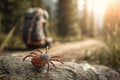Microscopic Tick on Stone Texture Illustrating Forest Danger Royalty Free Stock Photo