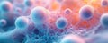 Microscopic vesicles magnified show thin lipid bilayer structure. Cellular membrane-like formation visible. Complex network of