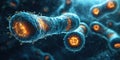 Microscopic view of bacteria with glowing elements showcasing intricate details and vibrant colors Royalty Free Stock Photo