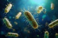Microscopic view of bacteria moving in fluid environment under bright light Royalty Free Stock Photo