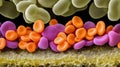 Microscopic view of bacterial colonies on a surface Royalty Free Stock Photo