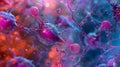 Microscopic view of beta cells in the pancreas connected to other cells through complex cell junctions for coordinated Royalty Free Stock Photo