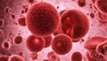 Microscopic view of a blood sample, highlighting red blood cells and platelets Royalty Free Stock Photo