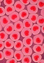 Microscopic view of cells with a playful design, featuring heart-shaped nuclei in the Royalty Free Stock Photo