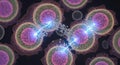 Microscopic view of cellular division and energy transfer in a biological process Royalty Free Stock Photo