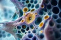 Microscopic view of colorful amoeba with intricate patterns and textures. ai generative