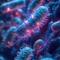 Microscopic view of colorful bacteria against a blue background, emphasizing their distinct individuality and collective Royalty Free Stock Photo