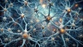 Microscopic view of a complex neural network showing interconnected neurons and synaptic activity. Generative AI