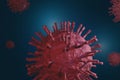 Microscopic view of coronavirus floating in fluid. Dangerous illness corona virus, pandemic risk concept. 3d rendering.