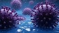 Microscopic View of Coronavirus Particles in Blue Liquid Royalty Free Stock Photo