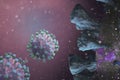 Microscopic view of Coronavirus, a pathogen that attacks the respiratory tract. Analysis and test, experimentation. Sars Royalty Free Stock Photo