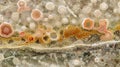 A microscopic view of a crosssection of a mycelial mat revealing the distinct layers of hyphae spores and