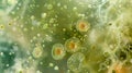 A microscopic view of a cyanobacteria colony surrounded by tiny particles of sediment. As these bacteria break down Royalty Free Stock Photo