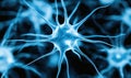 Microscopic view of glowing blue neurons firing signals in a dark environment, ideal for science projects Royalty Free Stock Photo