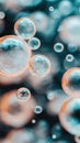 Microscopic view of glowing spheres in liquid representing nanotechnology and science research Royalty Free Stock Photo