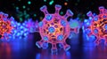 Microscopic View of a Glowing Virus. 3D Render of Viral Infection Royalty Free Stock Photo