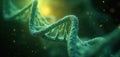 Microscopic view of green DNA helix structure, showing detailed double helix strand. Genetic code, science research, molecular Royalty Free Stock Photo