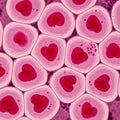 Microscopic view of hexagonal, stylized pink cells with centrally located dark pink, Royalty Free Stock Photo