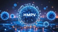Microscopic view of hmpv virus particle with digital network background. HMPV, Human metapneumovirus Royalty Free Stock Photo