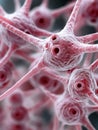 Microscopic view of interconnected neurons, exhibiting complex branching structures and synaptic connections