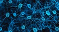 Microscopic view of neural connections highlighting complex synaptic structures in blue Royalty Free Stock Photo