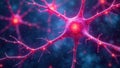Microscopic view of a neuron cell with illuminated axons and dendrites, complex interconnected network of neural pathways, Royalty Free Stock Photo