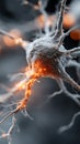 A microscopic view of a neuron cell with orange light emitting from the center and branches out Royalty Free Stock Photo