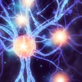 Microscopic view of neurons. Brain connections. Synapses. Communication and cerebral stimulus Royalty Free Stock Photo