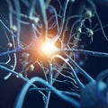 Microscopic view of neurons. Brain connections. Synapses. Communication and cerebral stimulus Royalty Free Stock Photo