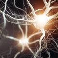 Microscopic view of neurons. Brain connections. Synapses. Communication and cerebral stimulus Royalty Free Stock Photo