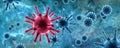 Microscopic view of pathogen SARS-CoV-2 corona virus in cell on blue background, 3d illustration, Panoramic banner with