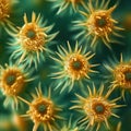 Microscopic view of pollen grains, featuring delicate spiny textures and smooth, geometric patterns Royalty Free Stock Photo