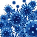 Microscopic view of spherical blue virus particles with spiky protrusions isolated on white background Royalty Free Stock Photo