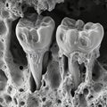 Microscopic View of Teeth in Bone Matrix Grayscale Dental Anatomy Image Royalty Free Stock Photo