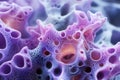 Microscopic view of vibrant amoeba with intricate patterns and vivid colors. ai generative