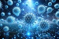 Microscopic view of a viral particle cluster in a digital network setting. Generative AI Royalty Free Stock Photo