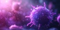 A microscopic view of a virus or bacteria with purple and blue colors in a dark background, with bokeh effects Royalty Free Stock Photo