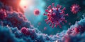 Microscopic view of a virus particle approaching cellular structures in a dramatic, close-up render. Generative AI Royalty Free Stock Photo