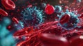The virus among blood cells.AI generated image Royalty Free Stock Photo