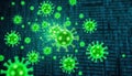 Microscopic View of Viruses and Binary Code Digital Pandemic Royalty Free Stock Photo