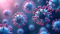 Microscopic view of viruses. Virus particles float in dark background. Study of pathogens, immune responses. Virology research. Royalty Free Stock Photo