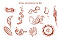 Microscopic virus and bacteria germs set design Royalty Free Stock Photo