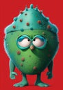 A microscopic virus character with a funny expression