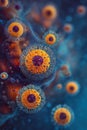 Microscopic Viruses: 3D Visualization of Coronavirus or Infectious Particles Royalty Free Stock Photo