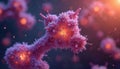 Microscopic visualization of protein molecules in vibrant purple, orange hues. Detailed 3D scientific rendering shows intricate Royalty Free Stock Photo